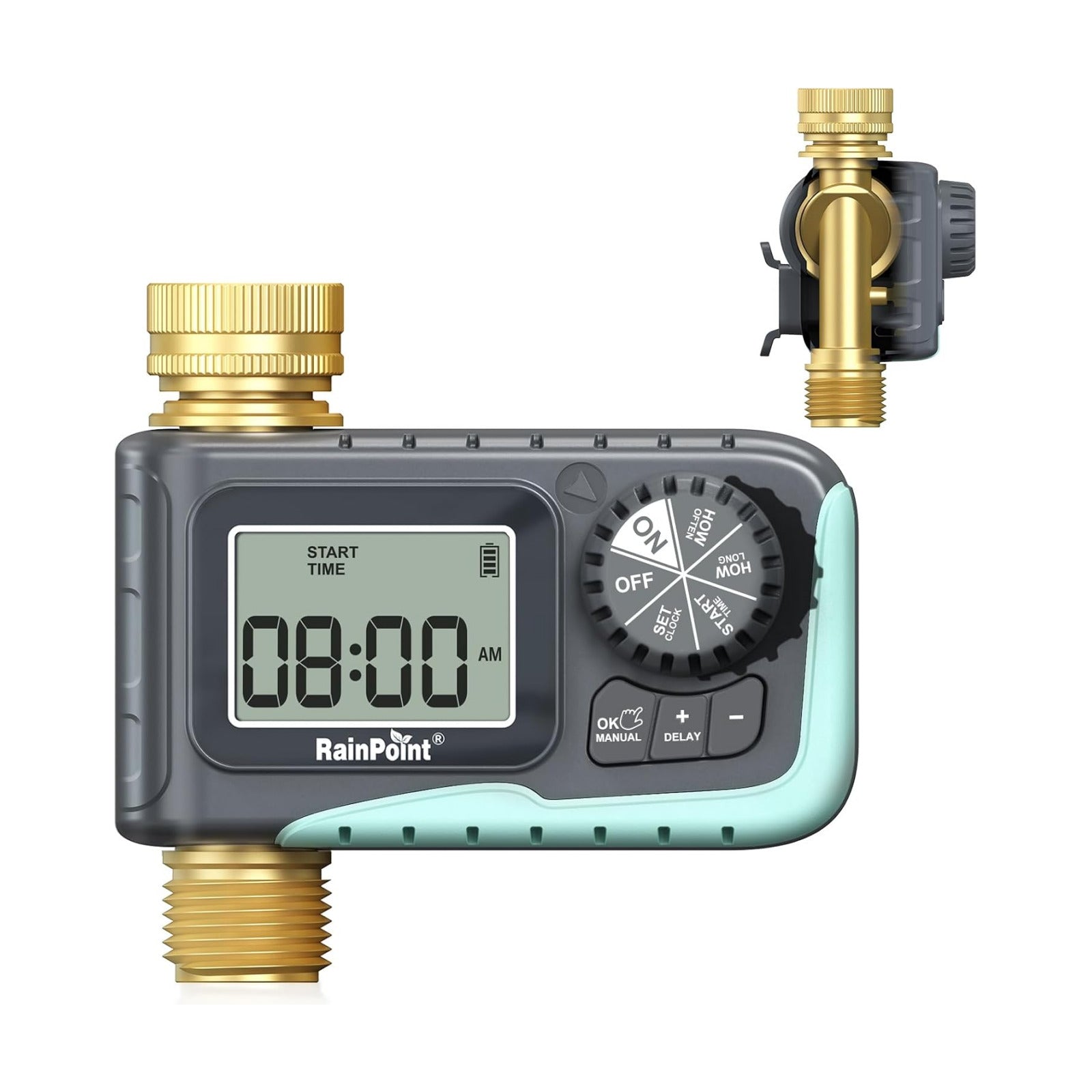 RAINPOINT Sprinkler Timer, 100% Metal Pipe Water Timer for Garden Hose, Programmable Hose Controller for Watering