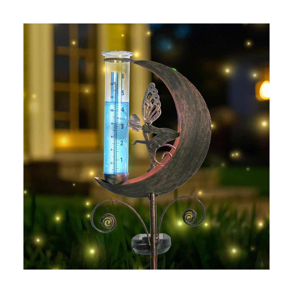 Solar Rain Gauge Outdoor, Moon Fairy Rain Gauges for Yard Patio Lawn Garden