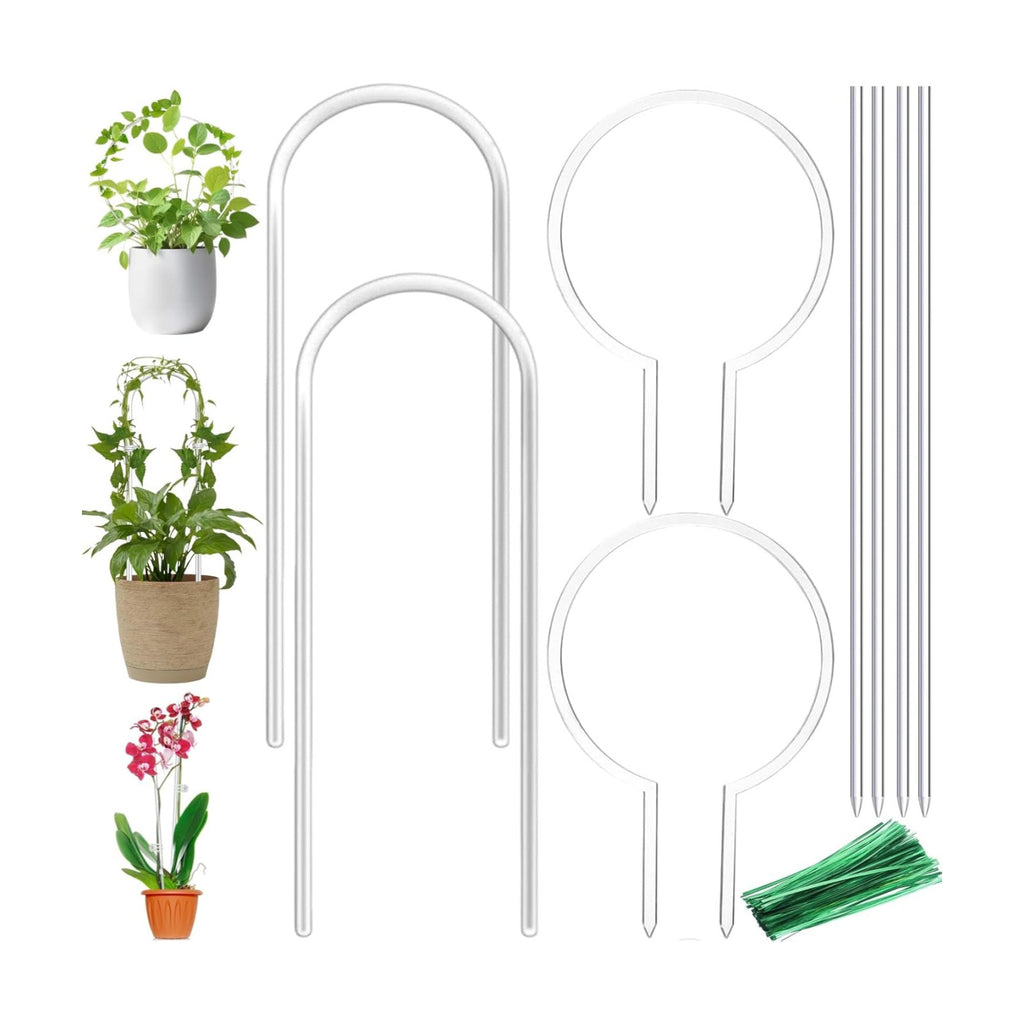 8 Pack Clear Acrylic Plant Trellis for Potted Plants Indoor Outdoor - Thickened U-Shaped & Round Small Trellis for