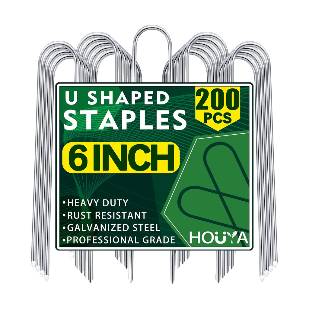200 Pack Garden Stakes 6 Inch U-Shaped Drip Irrigation Stakes Galvanized Landscape Staples Garden Pins Yard Lawn Ground