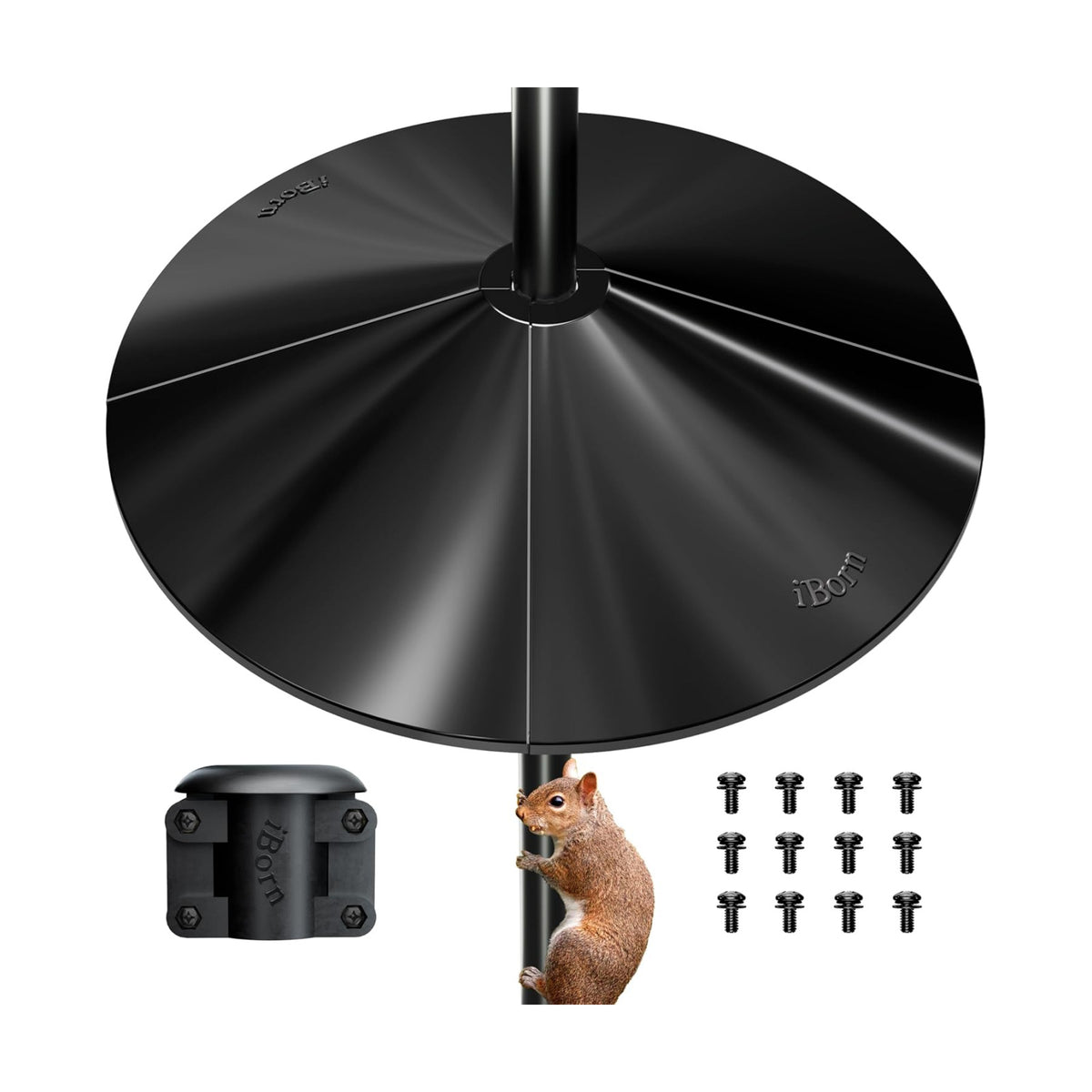 iBorn Squirrel Baffle for Bird Feeder Pole, 19.6” Oversized Squirrel Guard Defender, Bird Feeder for Outdoors Protector, Polycarbonate(PC), Pack of 1, Black