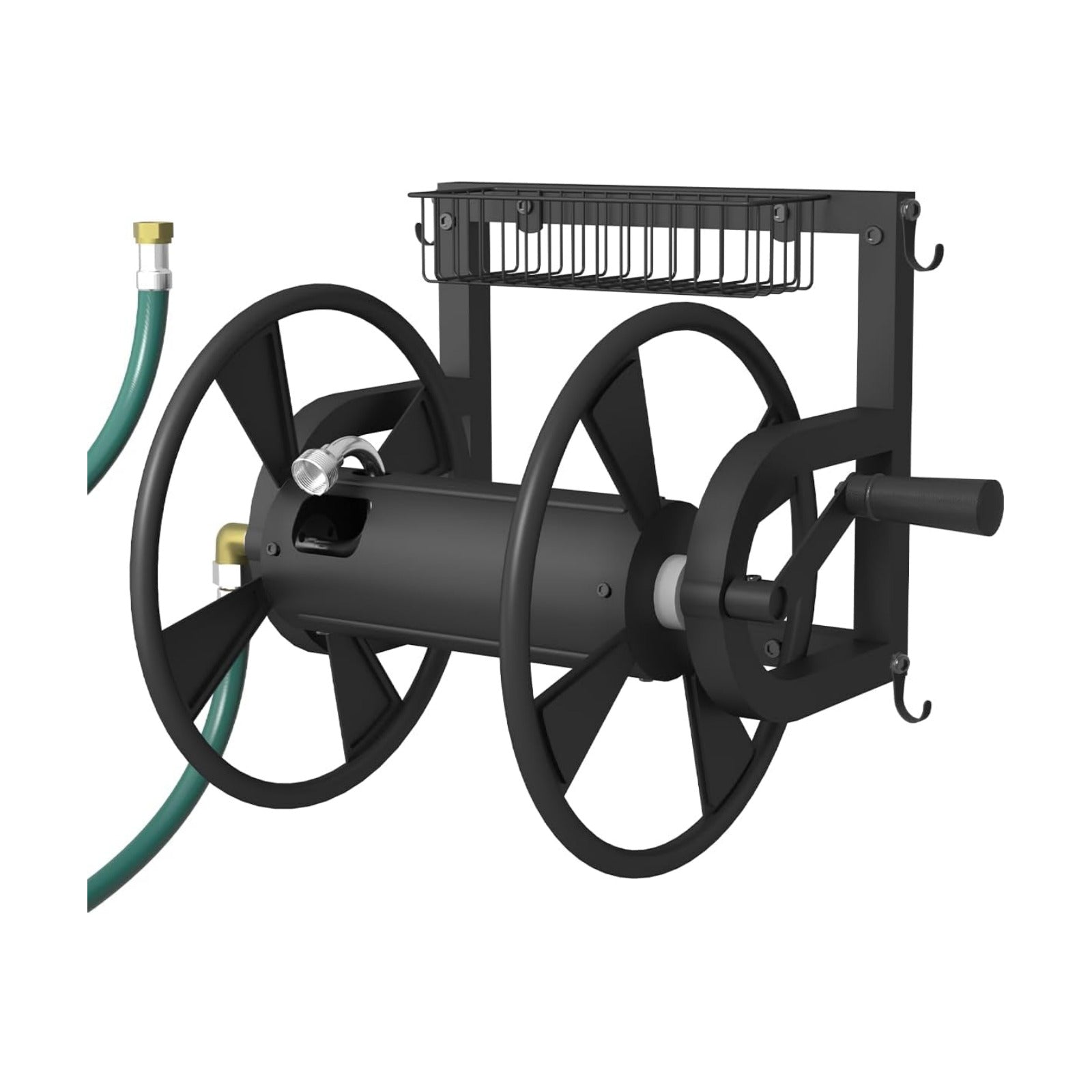 Outdoor Wall Mounted Hose Reel with Hook, Garden Heavy-Duty Water Holder Winder with 3.9 ft Leader Hoses, Brass Fitting