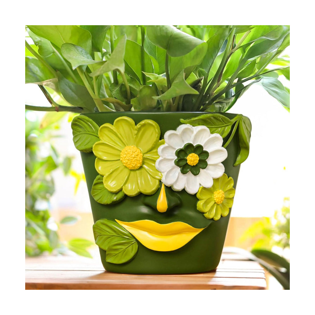 GUGUGO 8 Inch Large Flower Face Planters, Abstract Unique Head Plant Pot with Drainage, Rainbow Colorful Cute Flower
