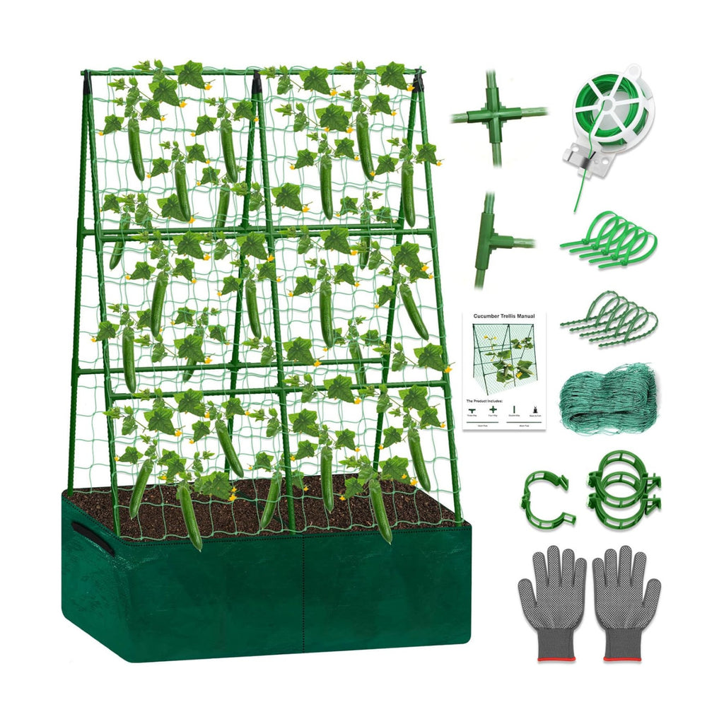 Tidponra Cucumber Trellis for Garden, 34 X 47 Inches A Frame Gardening Trellis with Fabric Raised Garden Bed, Climbing
