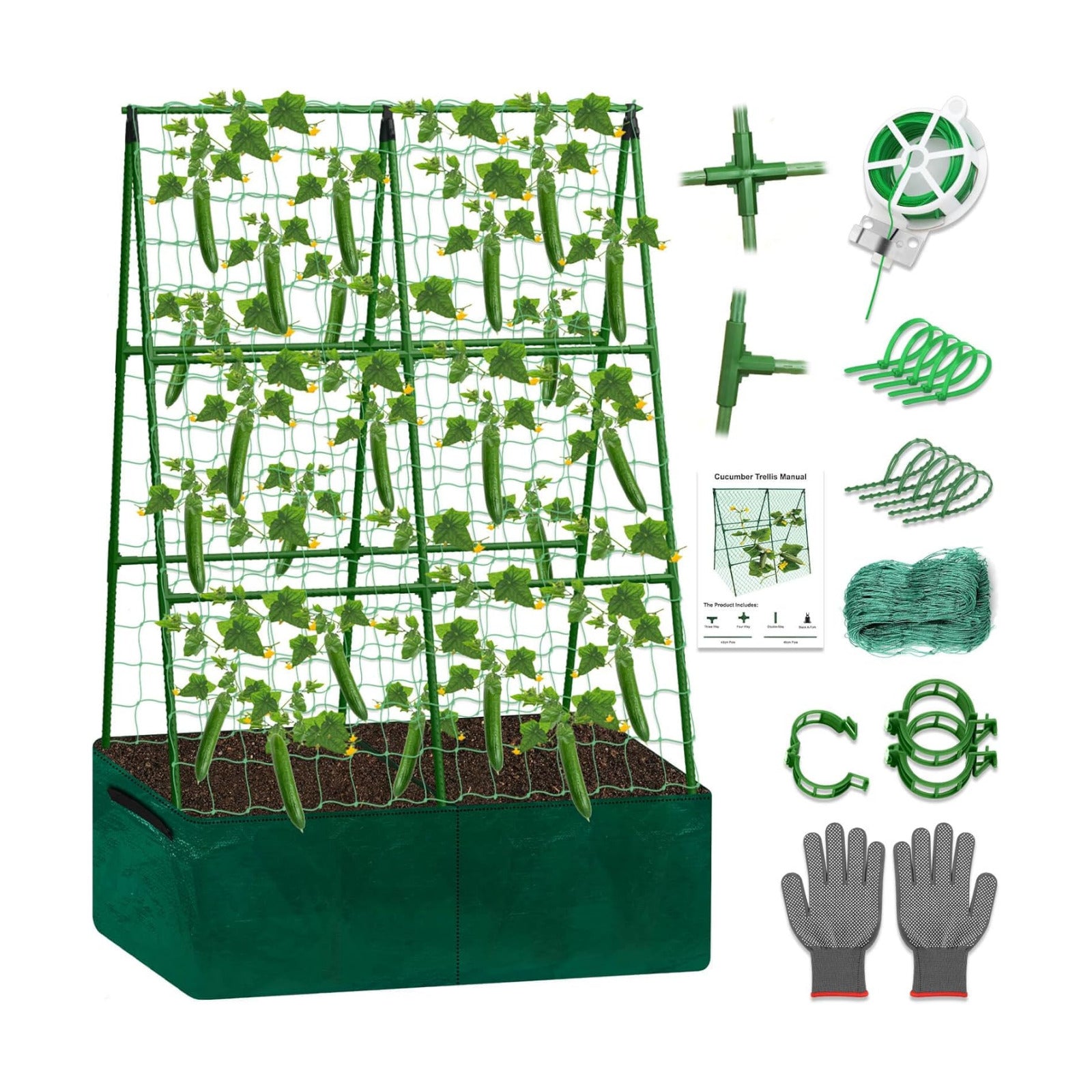 Tidponra Cucumber Trellis for Garden, 34 X 47 Inches A Frame Gardening Trellis with Fabric Raised Garden Bed, Climbing