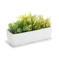 MyGift 12.5 inch Ceramic Planter, Modern Textured Rectangular Succulent Flower Plant Pot with Wave Design and Removable