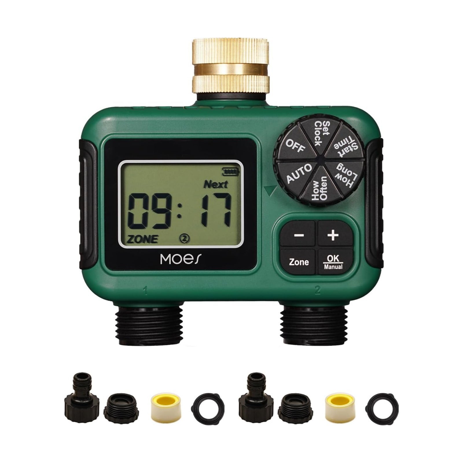 MOES 2 Zone Sprinkler Timer for Garden Hose,Brass Inlet Water Timer | Programmable Automatic Irrigation Controller