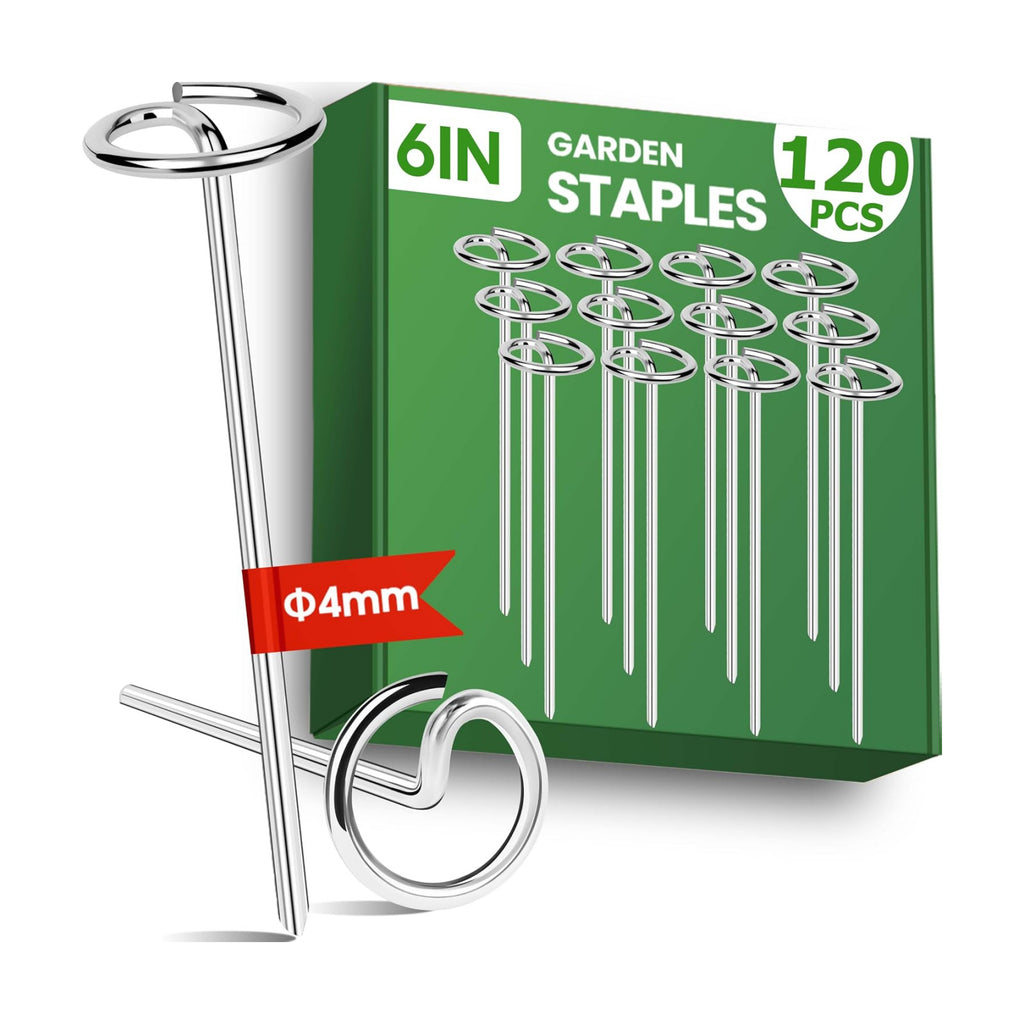 120pcs Landscape Staples, Weed Barrier Fabric Stakes, Garden Pins 6 Inch | 8 Gauge, Metal Galvanized Steel, G Shaped