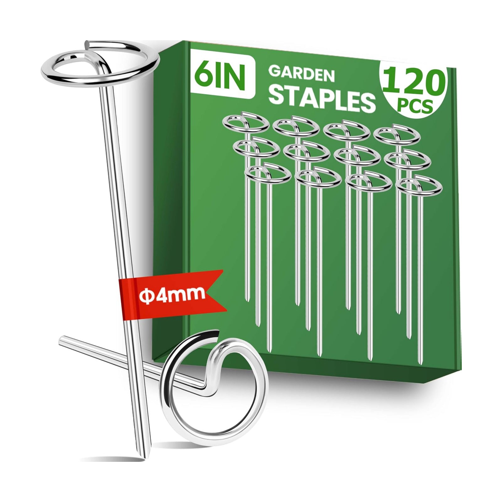 120pcs Landscape Staples, Weed Barrier Fabric Stakes, Garden Pins 6 Inch | 8 Gauge, Metal Galvanized Steel, G Shaped