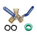 Brass Garden Hose Splitter 2 Way Heavy Duty, Safe Water Hose Splitter with 304 Stainless Steel Long Handle, Outdoor
