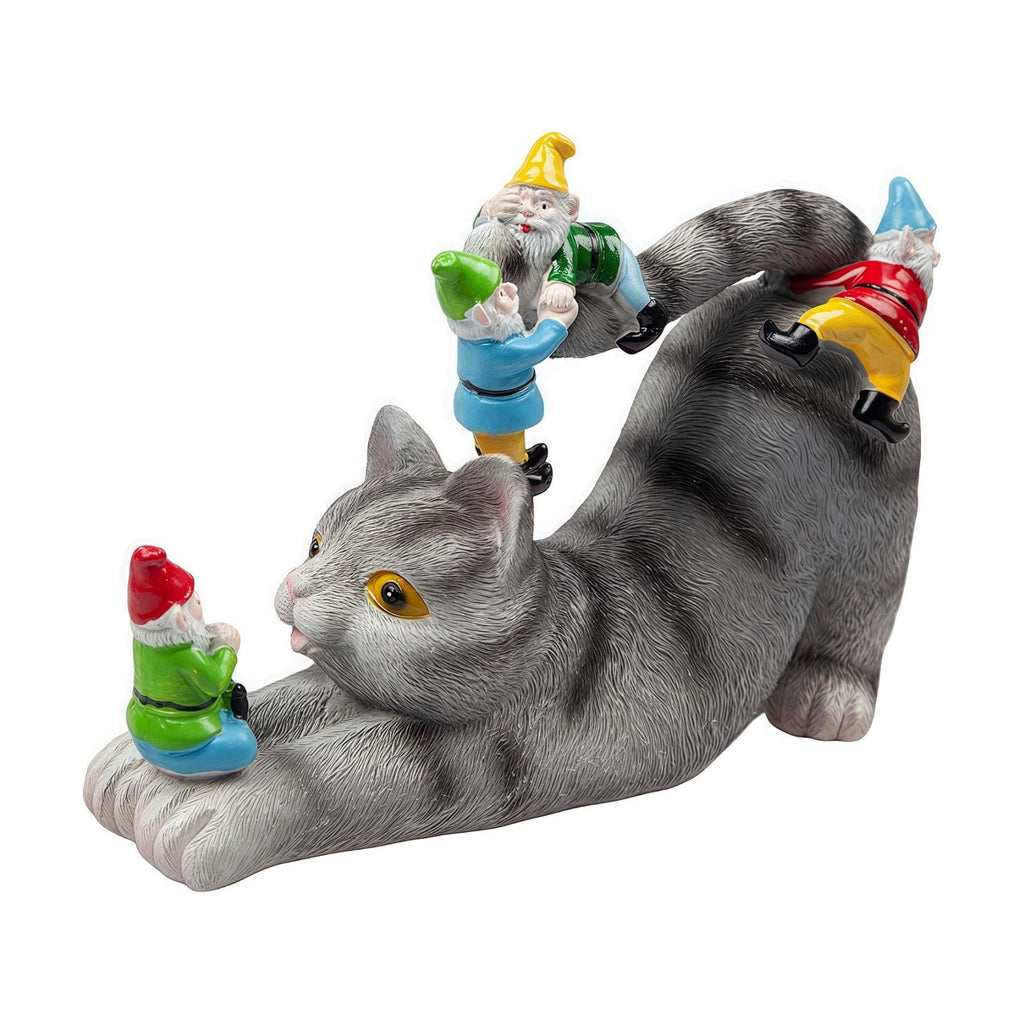 Adorable Cat with Gnomes Garden Statue,Hand-Painted Resin Outdoor Decor | for Patio & Lawn, Unique Gift for Cat Lovers