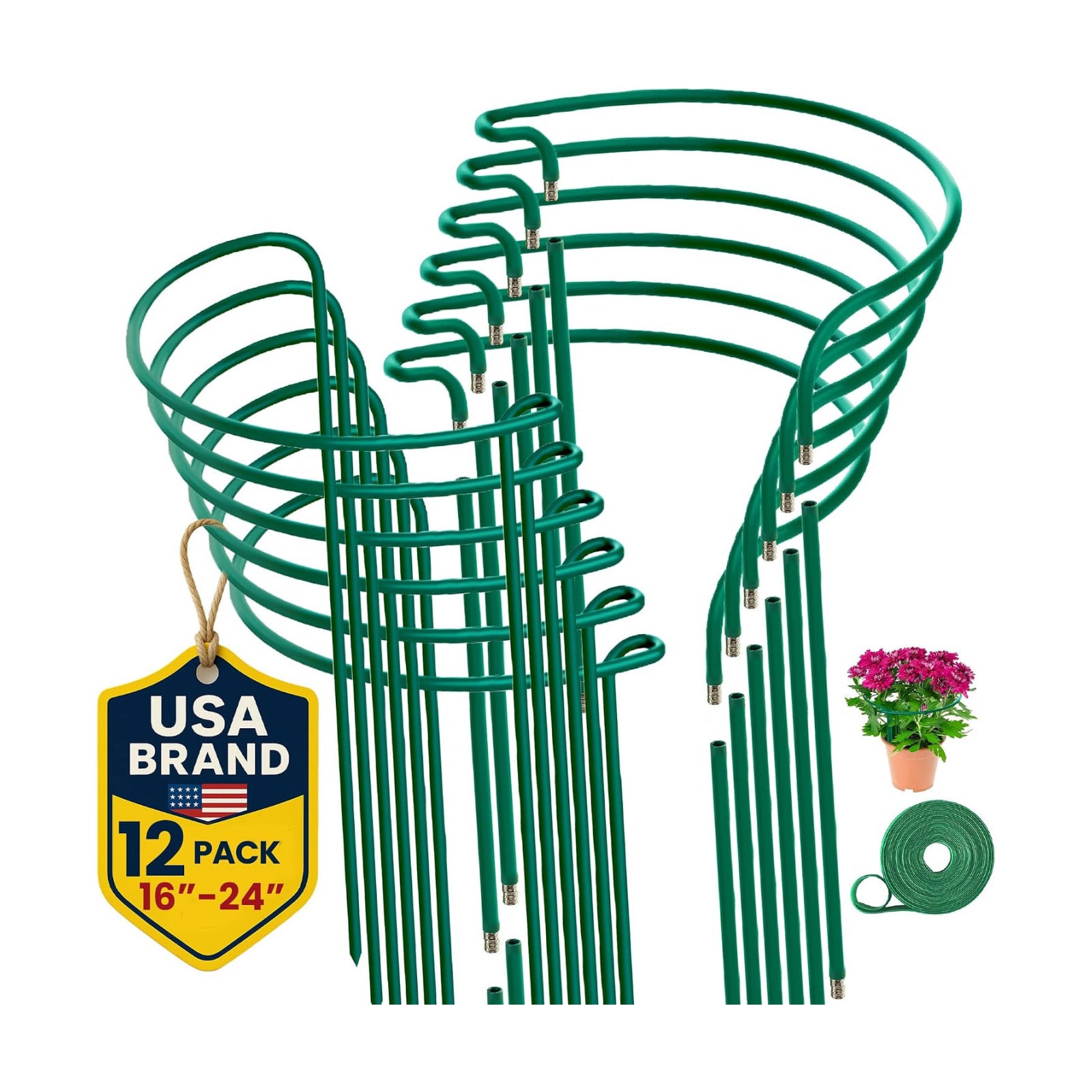 12 Pack Plant Support Stakes – Tall Plant Stakes for Indoor and Outdoor Gardens - Peony Cages and Supports - Cage Rings