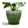 Ceramic Pots for Plants - 8 Inch Planter for Indoor Outdoor Plants, Round Planter, Large Flower Pot with Drainage and Saucer, Home Room Garden Office Decor, Birthday Gifts, Green