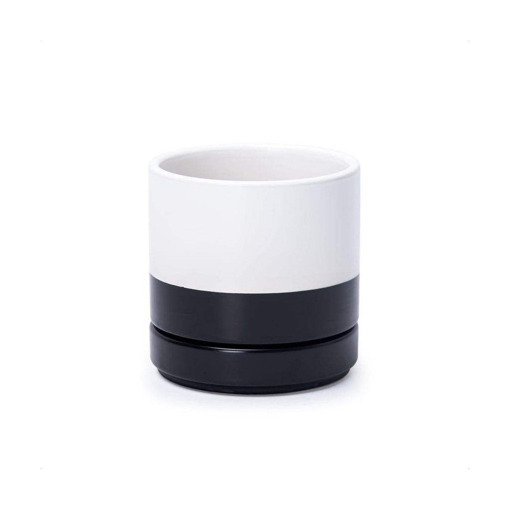 D'vine Dev 4.7 Inch Ceramic Planter Pot, Black White Two Tone, 94-O-B-L