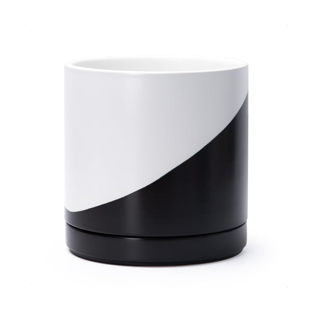 D'vine Dev 10 Inch Ceramic Planter Pot, Black White Diagonal, 94-O-E-K