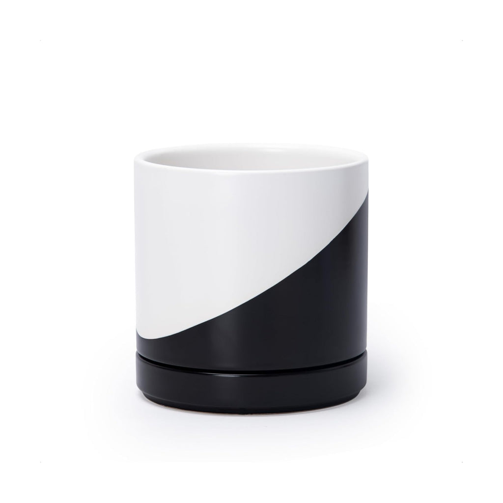 D'vine Dev 6.5 Inch Ceramic Planter Pot, Black White Diagonal, 94-O-C-K