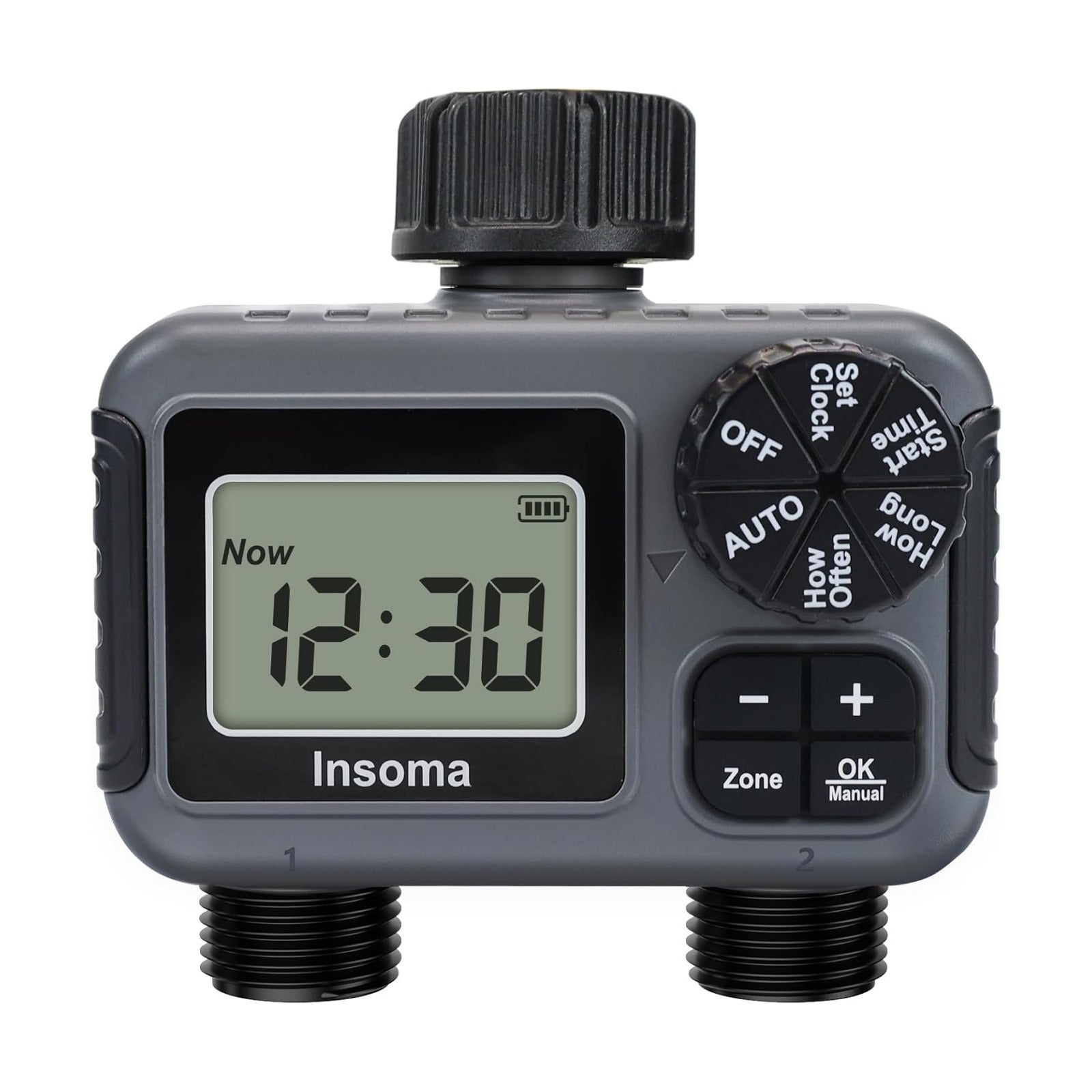 Insoma 2-Zone Sprinkler Timer, Programmable Garden Hose Timer with Auto/Manual/Rain Delay Modes | Water-Saving