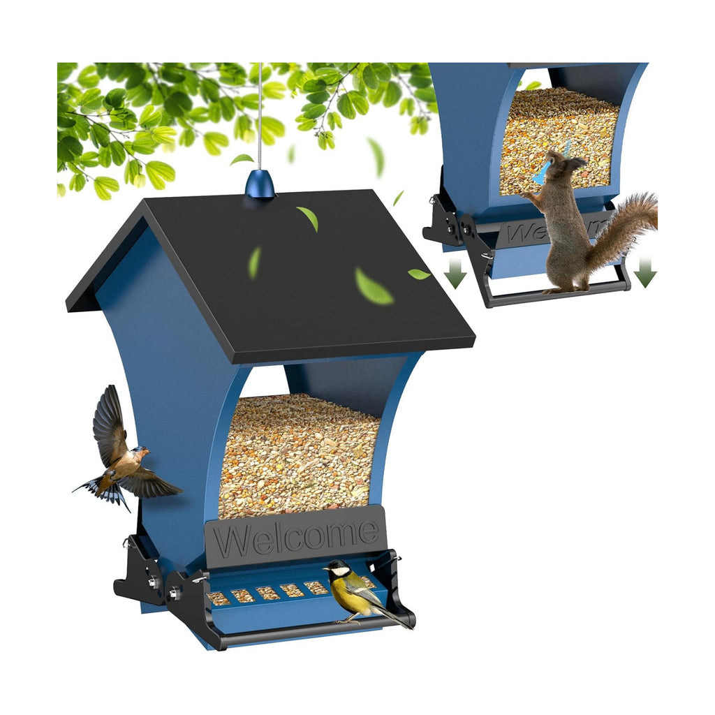 Wildpark Squirrel Proof Bird Feeders for Outdoors, 5LB Metal Hanging Feeders, Large Wild Feeders for Cardinals, Chickadees, Durable Backyard Feeders -One in Blue