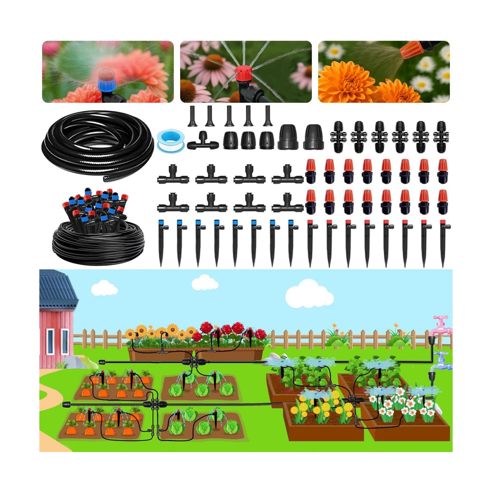 Drip Irrigation Kit for Garden, Quick-Connect Plant Watering System 230FT | Raised Bed Drip Line Kit, Greenhouse