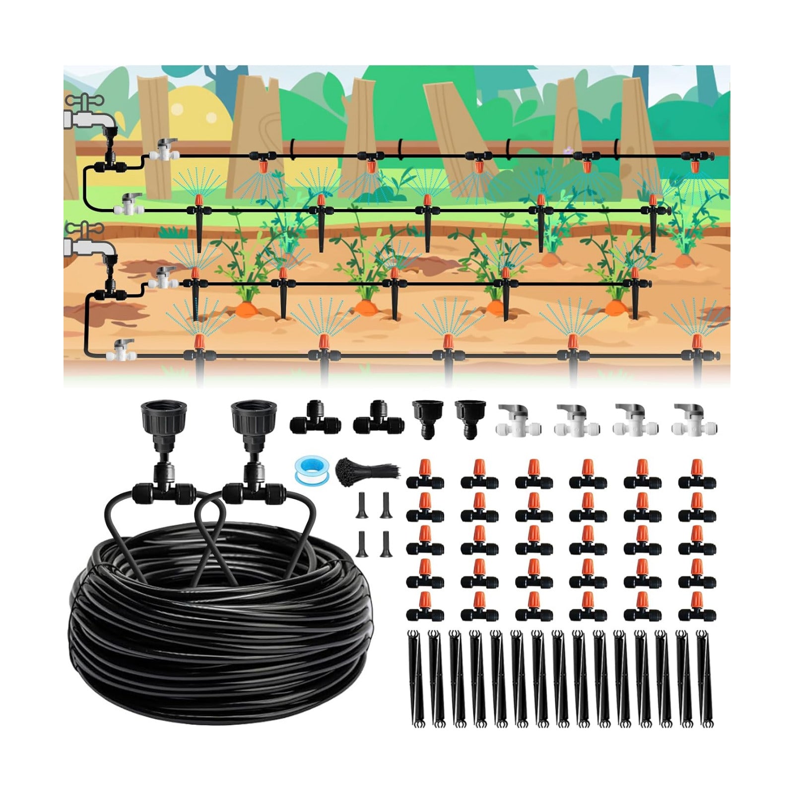 Misting Drip Irrigation System for Garden Watering,Raised Bed 120FT | Quick-Connect Plant Accessories, Drip Line Kit