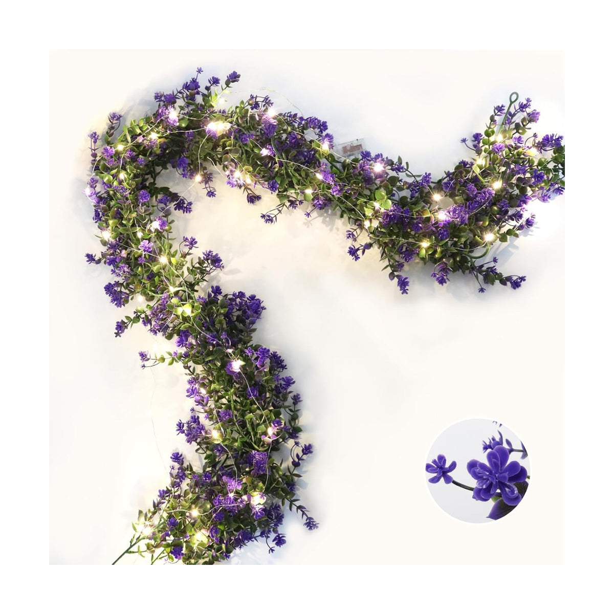 RECUTMS Faux Lighted Mantle Garland Purple Artificial Hanging Greenery 3Pcs
