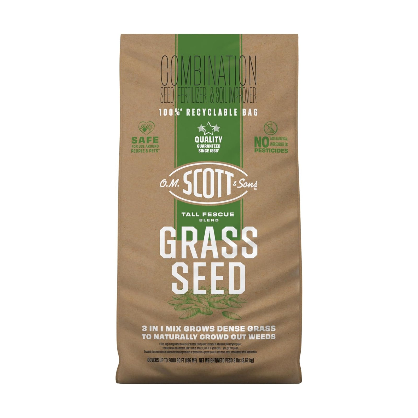 O.M. Scott & Sons Tall Fescue Blend Grass Seed, 8 lbs. | Lawn Seed, Fertilizer and Soil Improver, Naturally Crowds Out