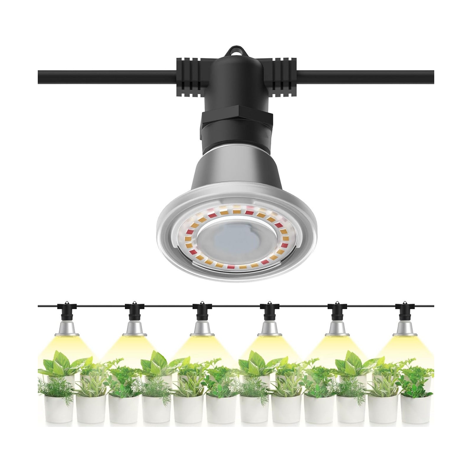 SANSI Hanging Grow Light for Indoor Outdoor Plants, 72W IP65 Waterproof | 6 LED Bulbs, Hooks Included, Optical Lens