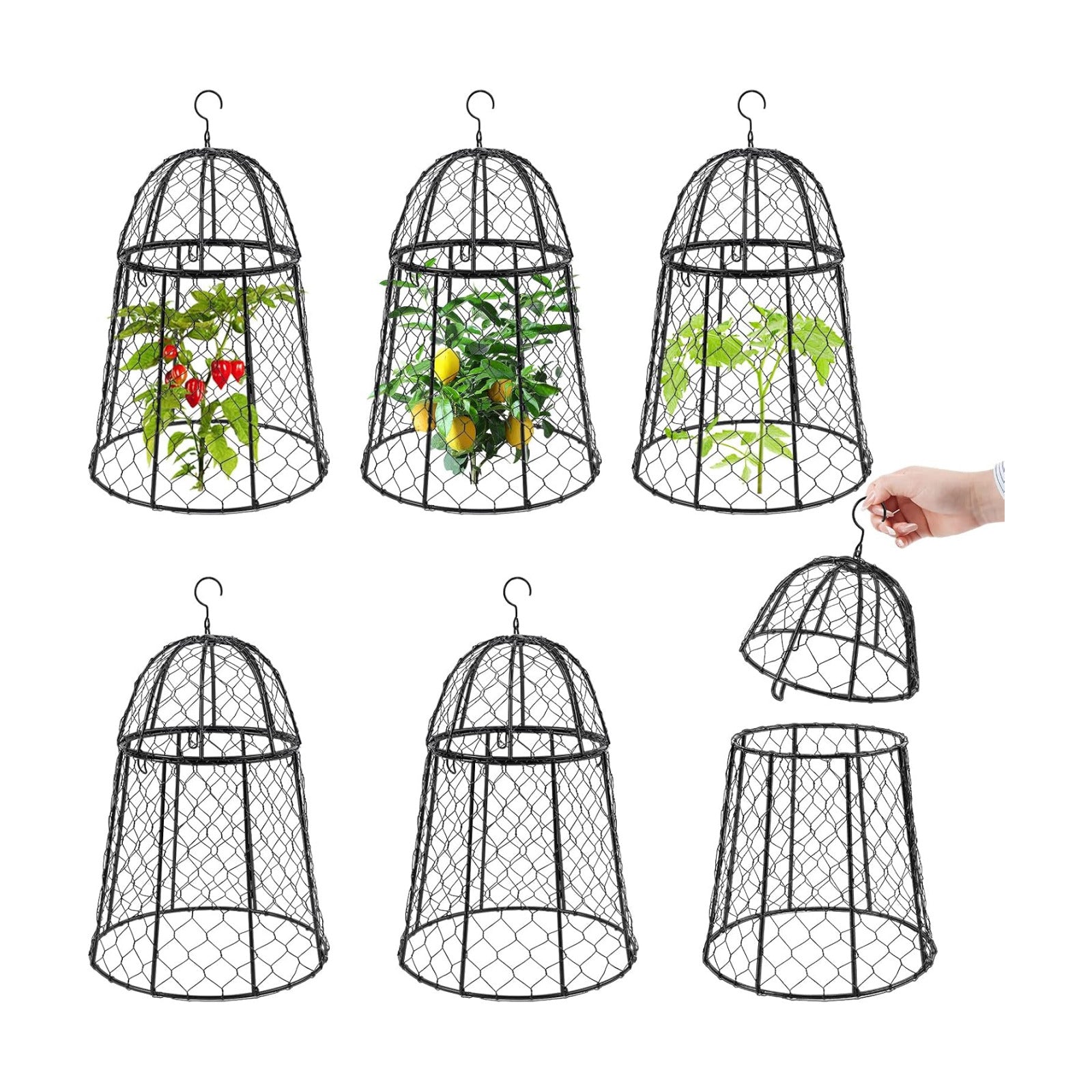 6 Pack Garden Cloches for Plants, Sturdy Chicken Wire Cloches Plant Cover | Includes 6 Ground Stakes, Large Wire Cage