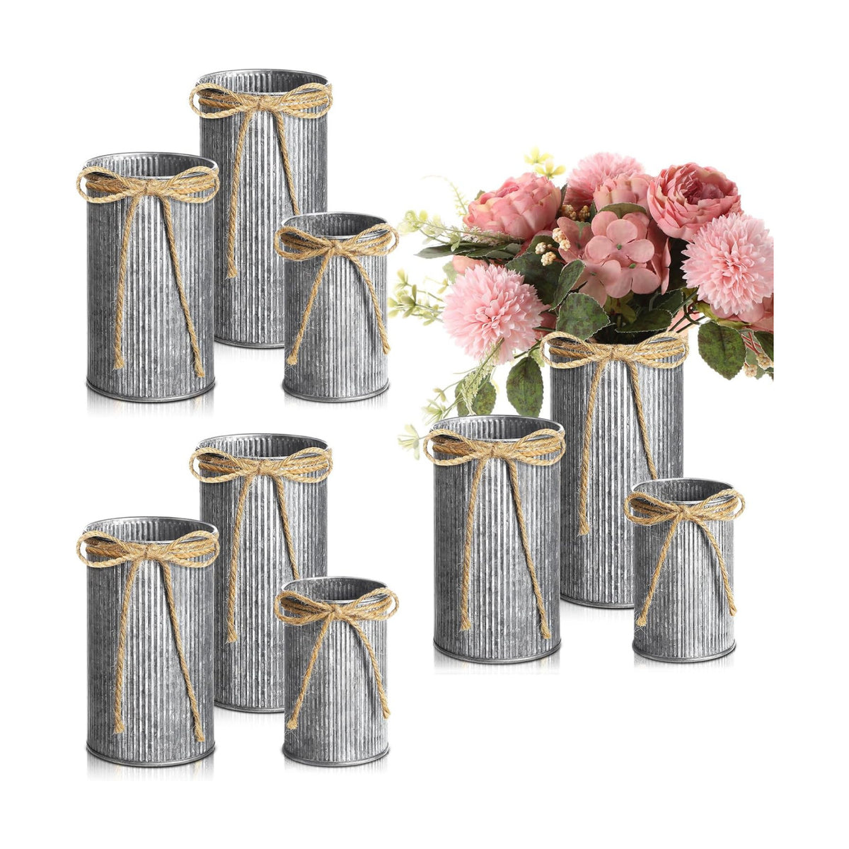 Zonon Farmhouse Vase Decor, Galvanized Flower Bucket,Black,9 Pcs