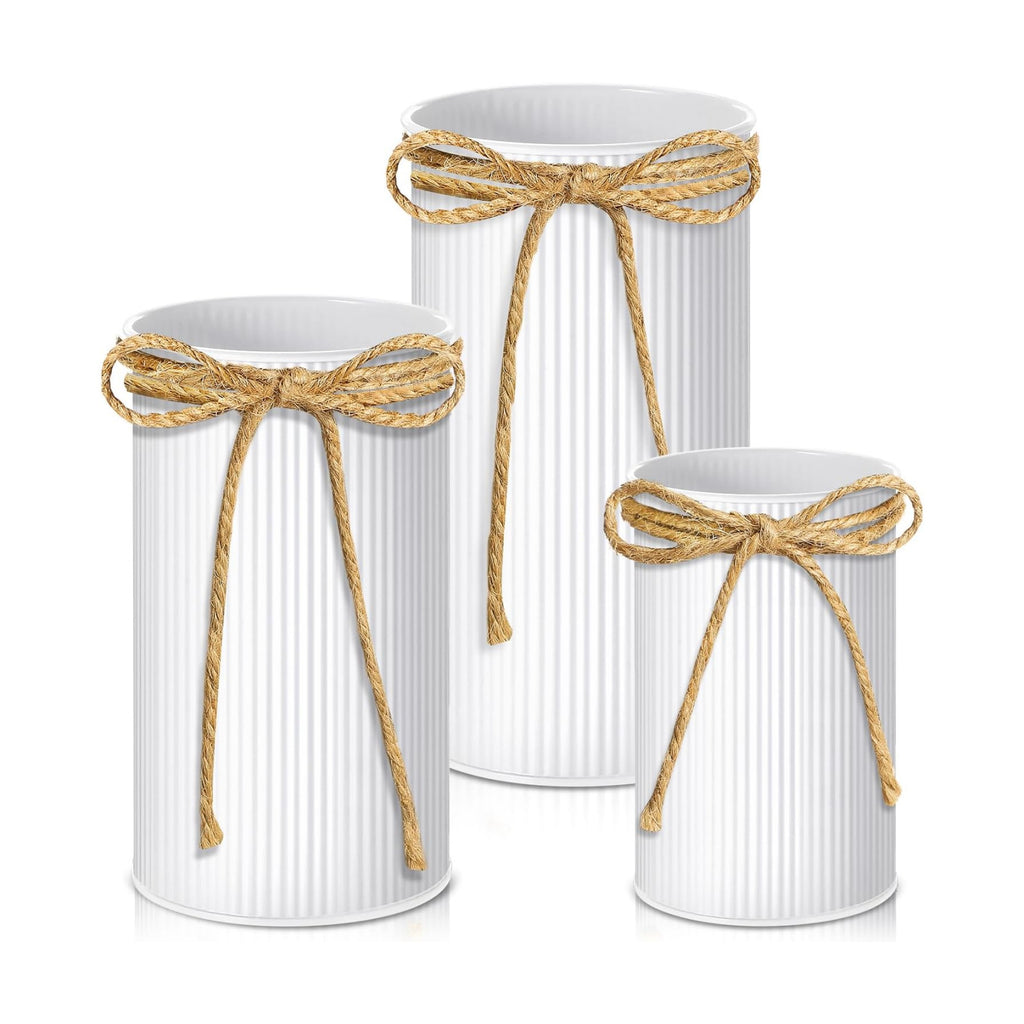 Zonon Farmhouse Vase Decor, Galvanized Flower Bucket,White,3 Pcs