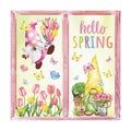 Whaline 6 Sheet Hello Spring Window Clings Pink Tulip Flower Floral Gnome Butterfly Reusable Window Glass Decals for Home School Office Party Supplies