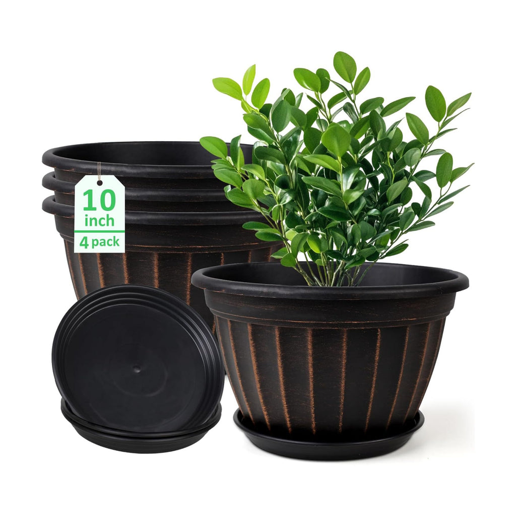 10 Inch Plant Pots,4 Pack Flower Pot,Planters Pot with Drainage Hole | Modern Planters for Outdoor Plants with