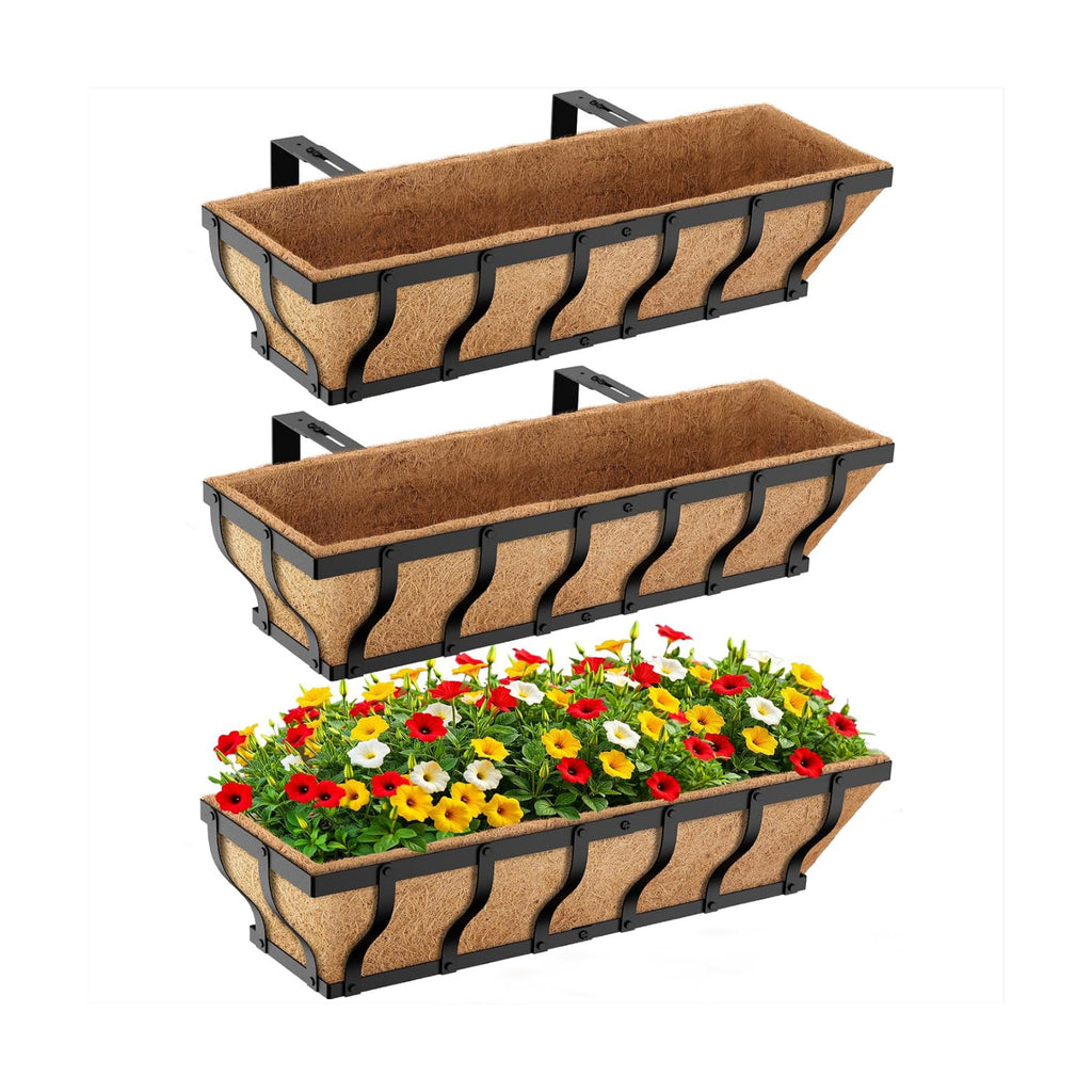 VOXOR Railing Planter Boxes, Heavy Duty Window Box Planters, Adjustable Balcony Planters for Railing Hanging, with Coco