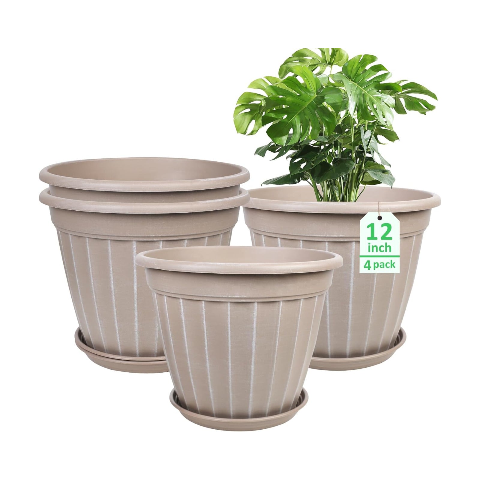 12 Inch Pots for Plants,4 Pack Tall Planter,Large Flower Pot Outdoor | Plastic Garden Pots with Drainage Hole &