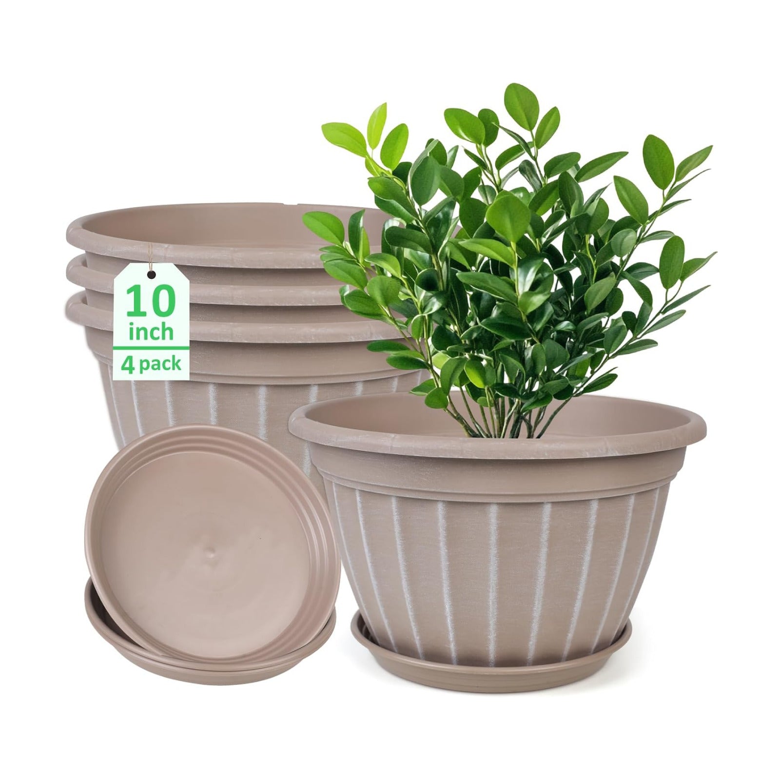 10 Inch Plant Pots,4 Pack Flower Pot,Planters Pot with Drainage Hole | Modern Planters for Outdoor Plants with