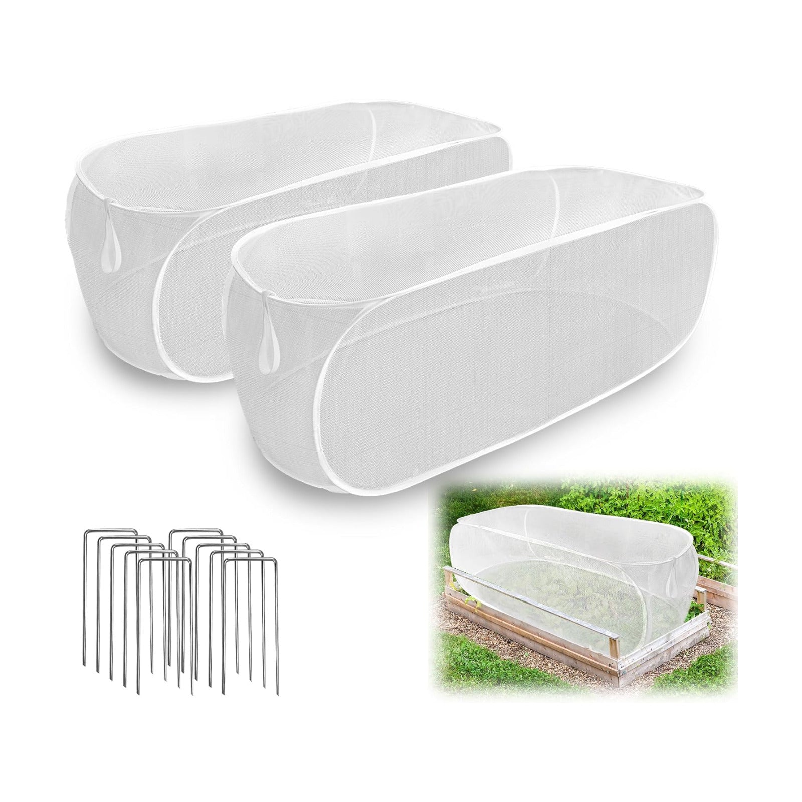 2PCS 47" x 21" x 17" Garden Netting for Raised Beds, Foldable Raised Garden Bed Cover with Ground Nail, Raised Bed