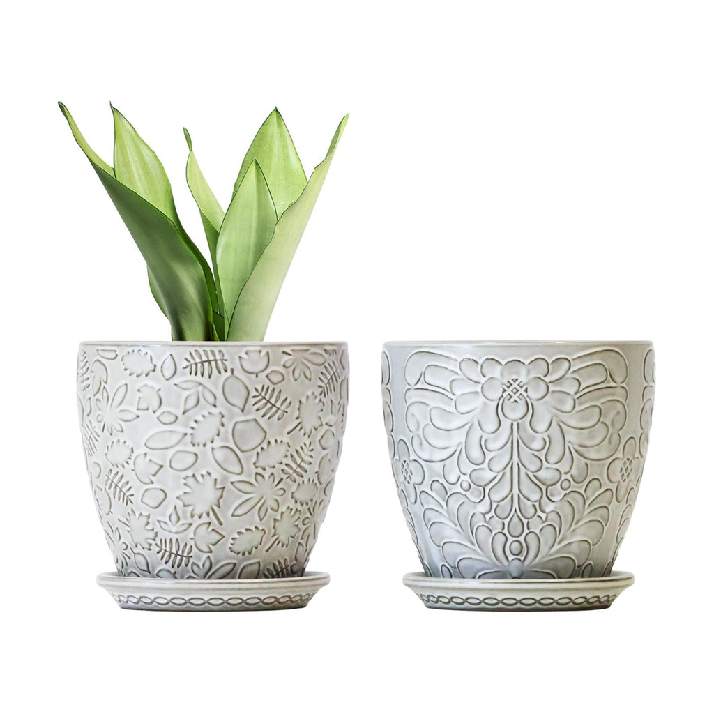 6 Inch Ceramic Planter Pots with Drainage Hole and Saucers for Indoor Plants, Garden Pots for Succulent, Orchid, and