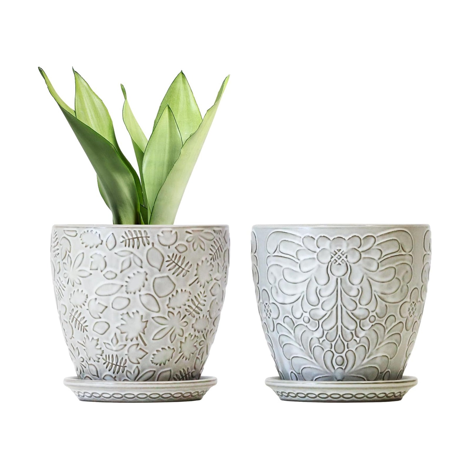 6 Inch Ceramic Planter Pots with Drainage Hole and Saucers for Indoor Plants, Garden Pots for Succulent, Orchid, and
