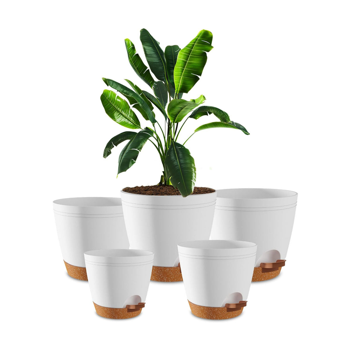 Utopia Home Self Watering Pots for Indoor Plants 6.8"/6.4"/5.9"/5.5"/4.9" Set of 5, Planters for Indoor Plants, Small Multi-Size Flowerpot, Plant Pots with Drainage & Reservoir (White)