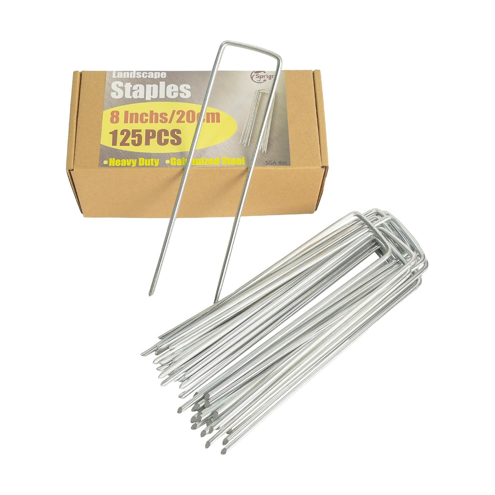 8 Inch Landscape Staples, More Thicker Heavy Duty 8 Gauge Galvanized Landscape Stakes, 125 Packs Garden Staples for