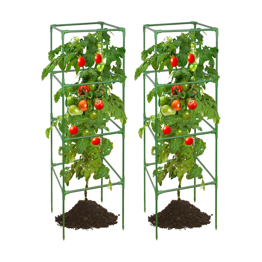 60 Inch Heavy Duty Tomato Cages for Garden with Clips 2 Pack | Square Tomato Trellis for Raised Garden Bed, Adjustable