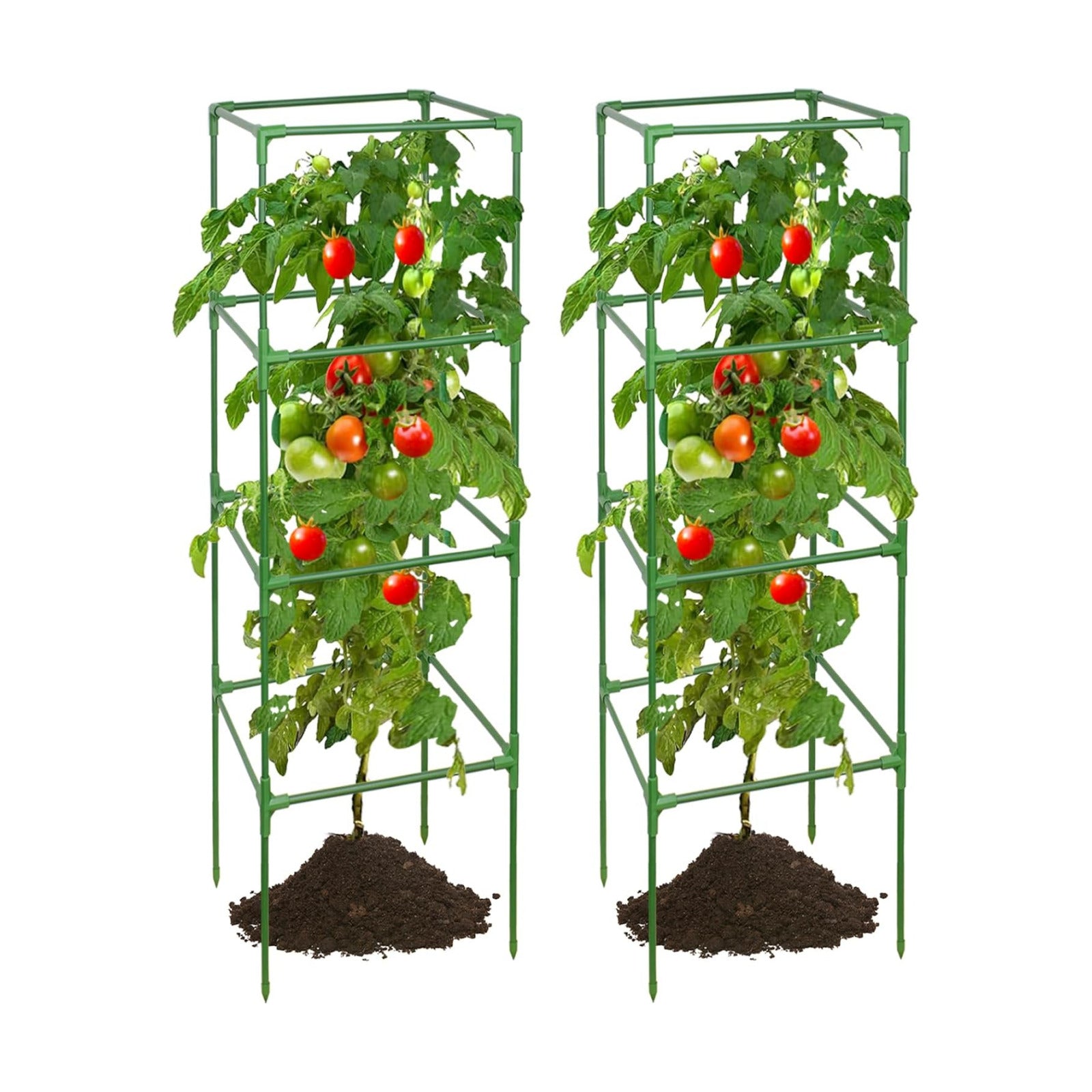 60 Inch Heavy Duty Tomato Cages for Garden with Clips 2 Pack | Square Tomato Trellis for Raised Garden Bed, Adjustable
