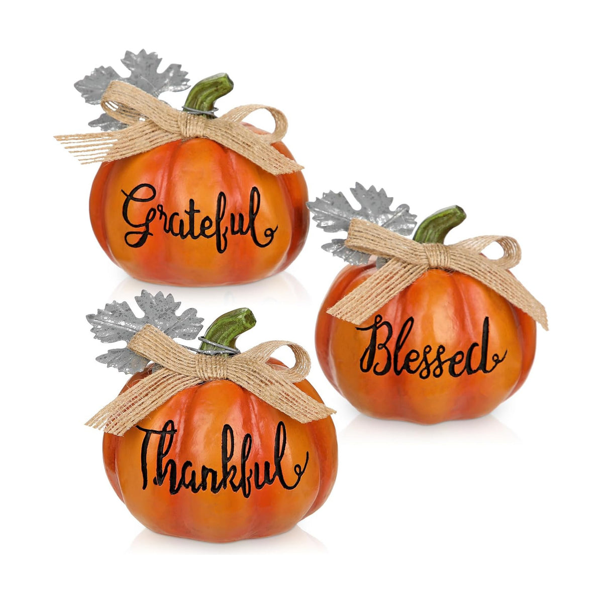 Fall Pumpkins Decoration 3Pcs Resin Pumpkins Thanksgiving Fake Pumpkin Figurines Mini Carved Pumpkin for Home Harvest Halloween Thanksgiving Rustic Farmhouse Table Centerpiece Shelf Mantel