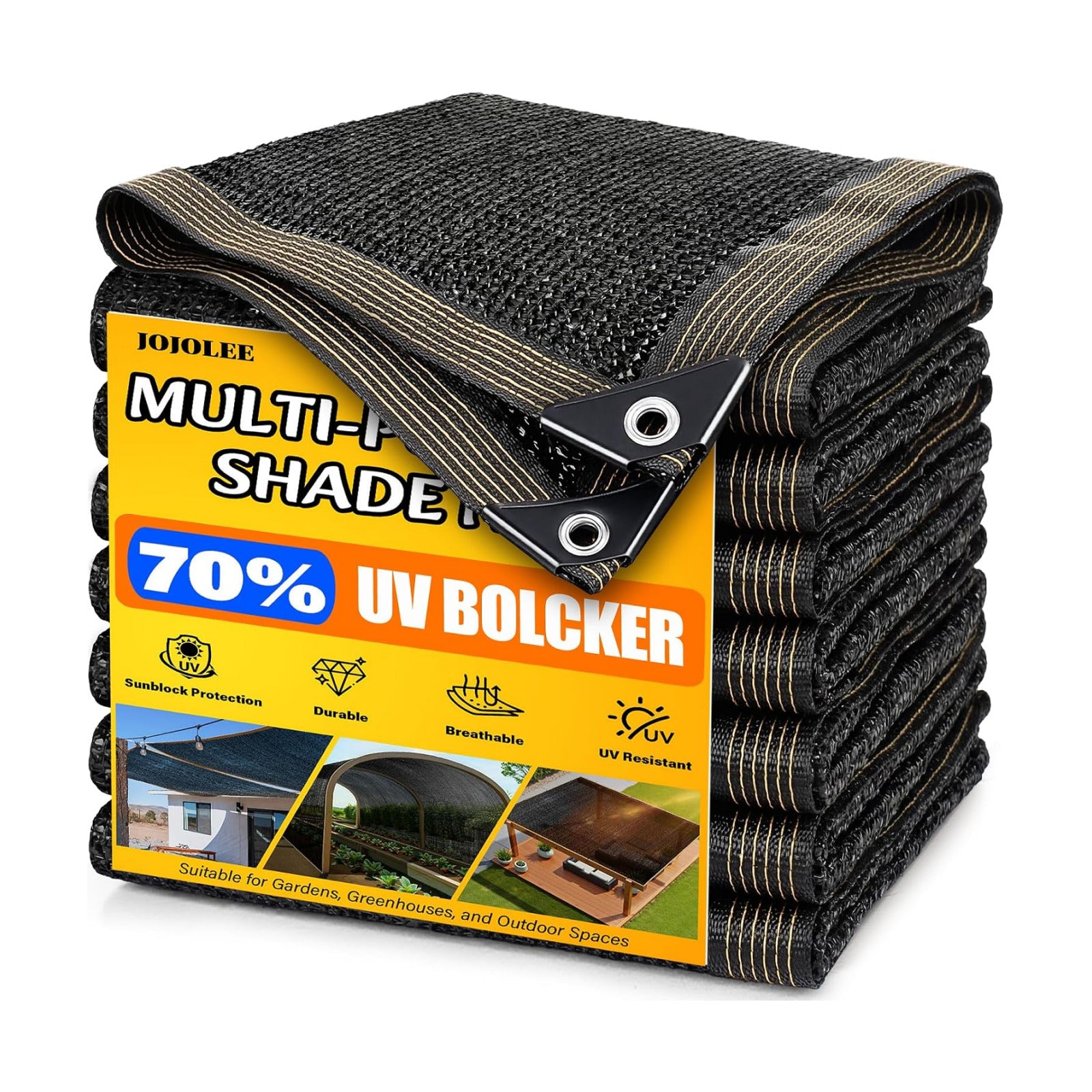 JOJOLEE 70% Sun Shade Cloth, 10x20FT Shade Net Mesh Tarp with Grommets, Black Sunblock Cover for Outdoor Patio Plants