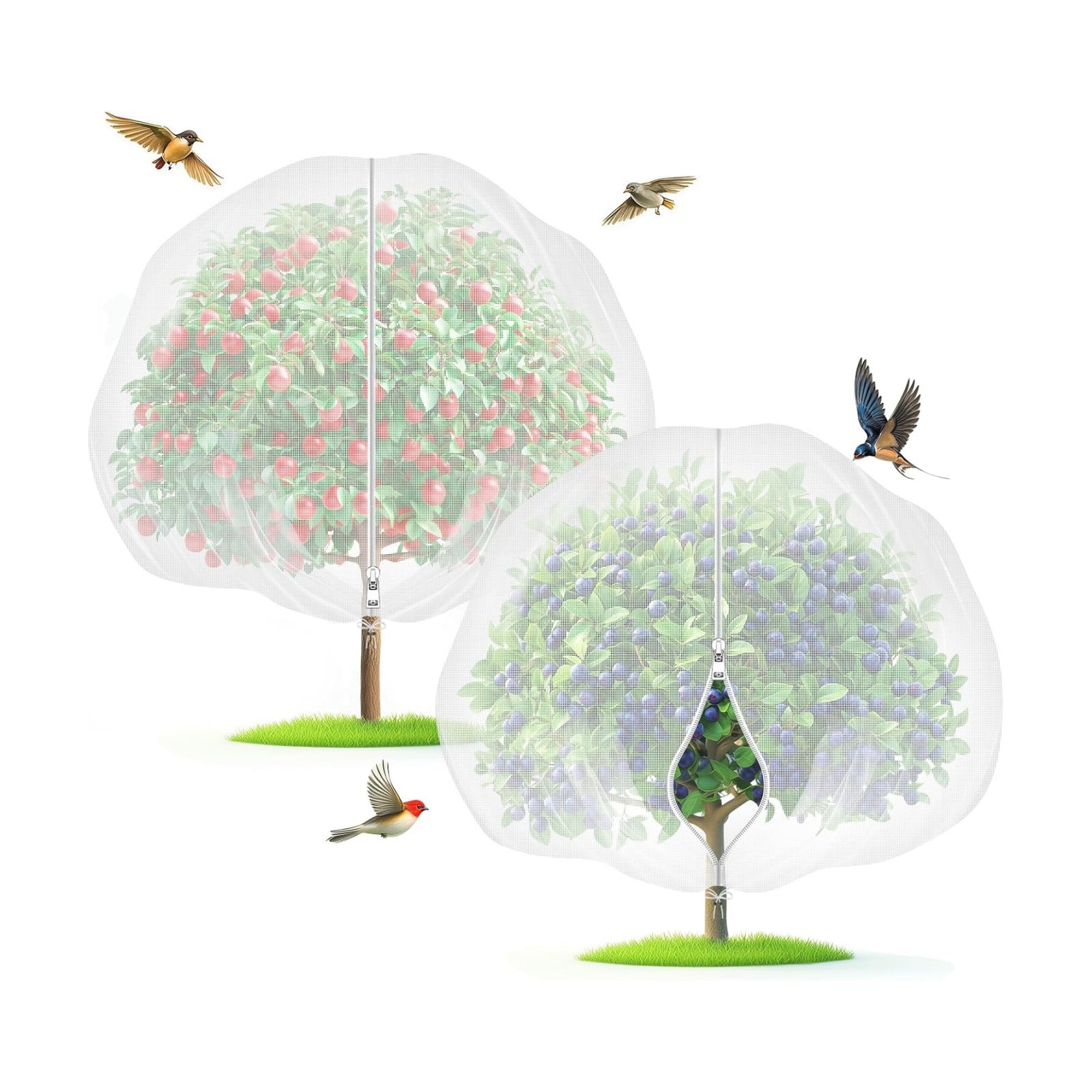 10'x10' Fruit Tree Netting with Zipper & Drawstring(2 Pack) | Garden Plant Net Barrier to Prevent Cicadas Bird
