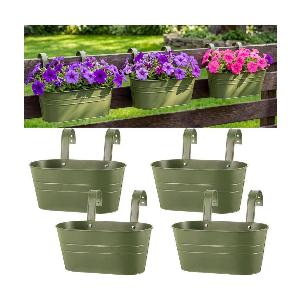 Hicarer Metal Hanging Flower Pots for Railing Fence, Large Hanging Rail Planters for Outdoor Window Balcony Plants