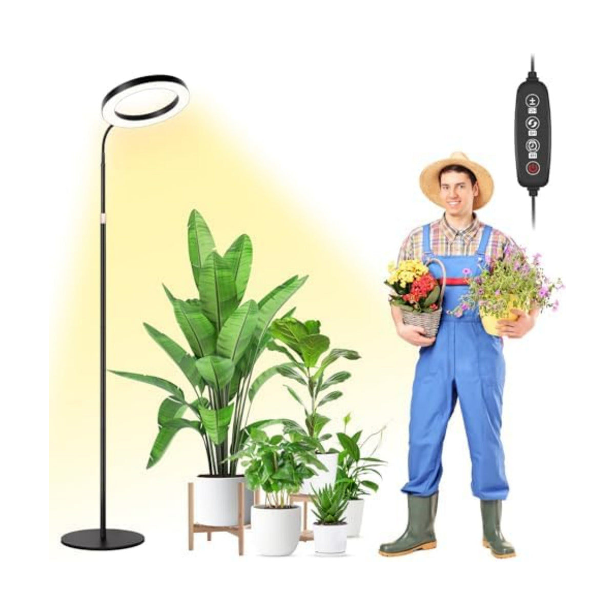 LBW 10.2" Halo Grow Light with Stand, 68" Tall Full Spectrum Growing Lamp