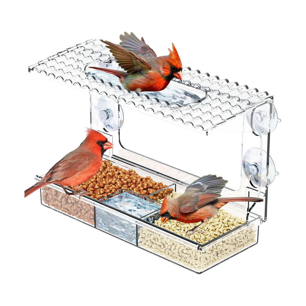 Acrylcc Window Bird Feeders with Strong Suction Cups for Window Viewing and Balcony,See Through Wild Birdfeeder with Bath and Water Combo,Clear Windows Bird Feeder for Cats,Kids,Birds Lover Gifts