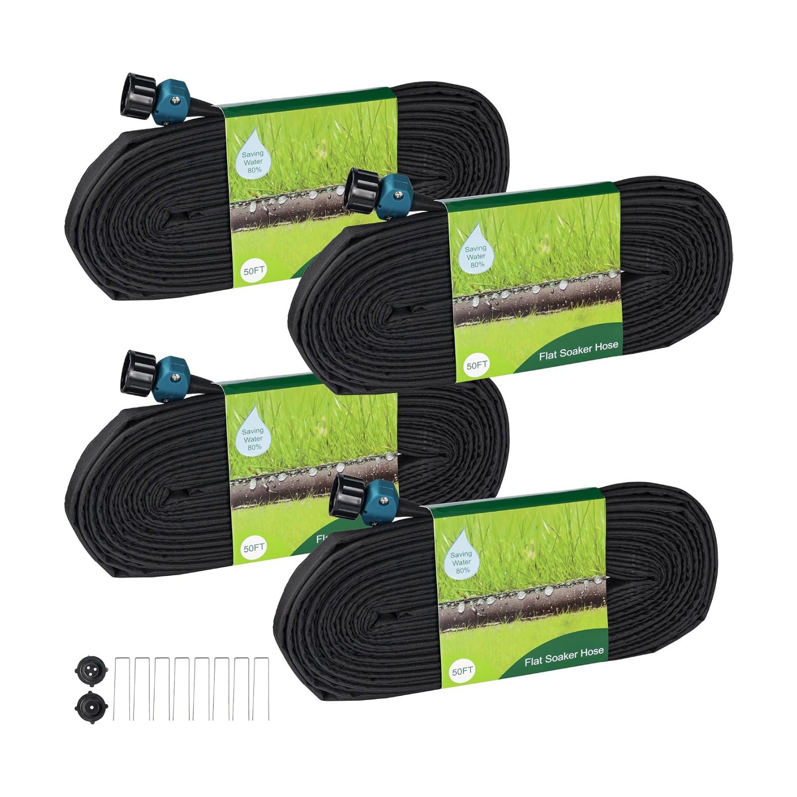 Hourleey Flat Soaker Hose 200 FT for Garden, 200' (50FT x 4) Linkable Consistent Drip Irrigation Hose, Leak-free