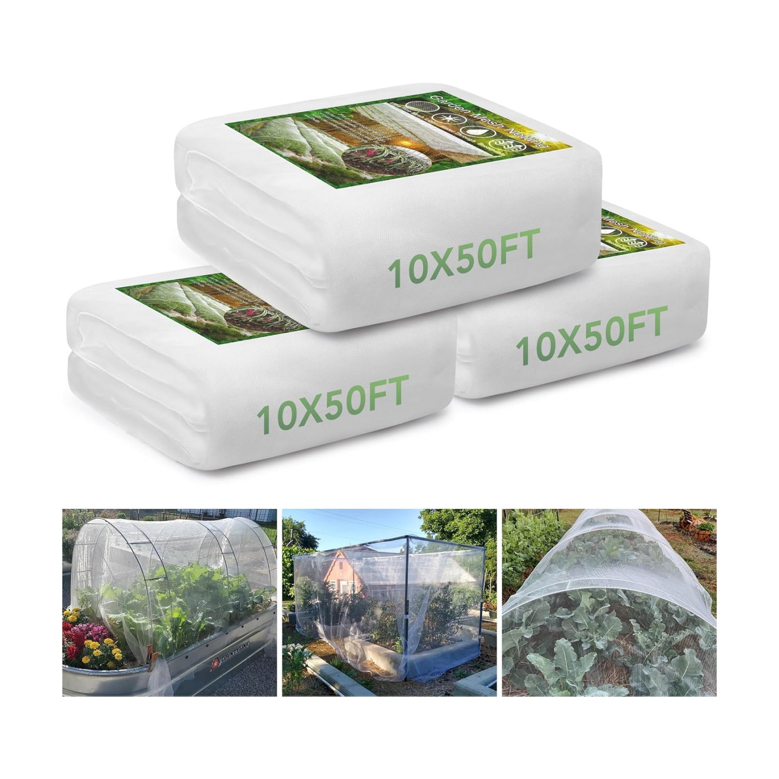 SWANGSA Garden Netting 10 X 50 FT 3Pack, Ultra Fine Garden Mesh Plant Netting for Garden Protection Row Cover Raised